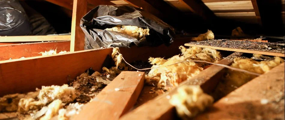 Damaged attic area in a home in Fort Worth, TX.