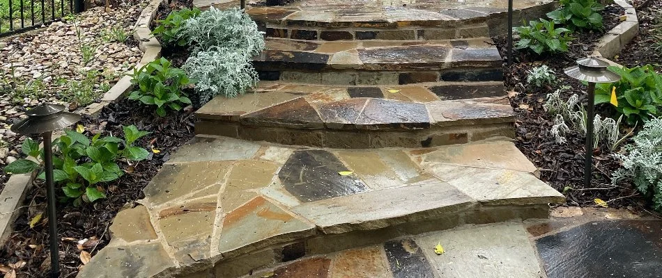 Outdoor steps made from flagstone material on a property in Fort Worth, TX.